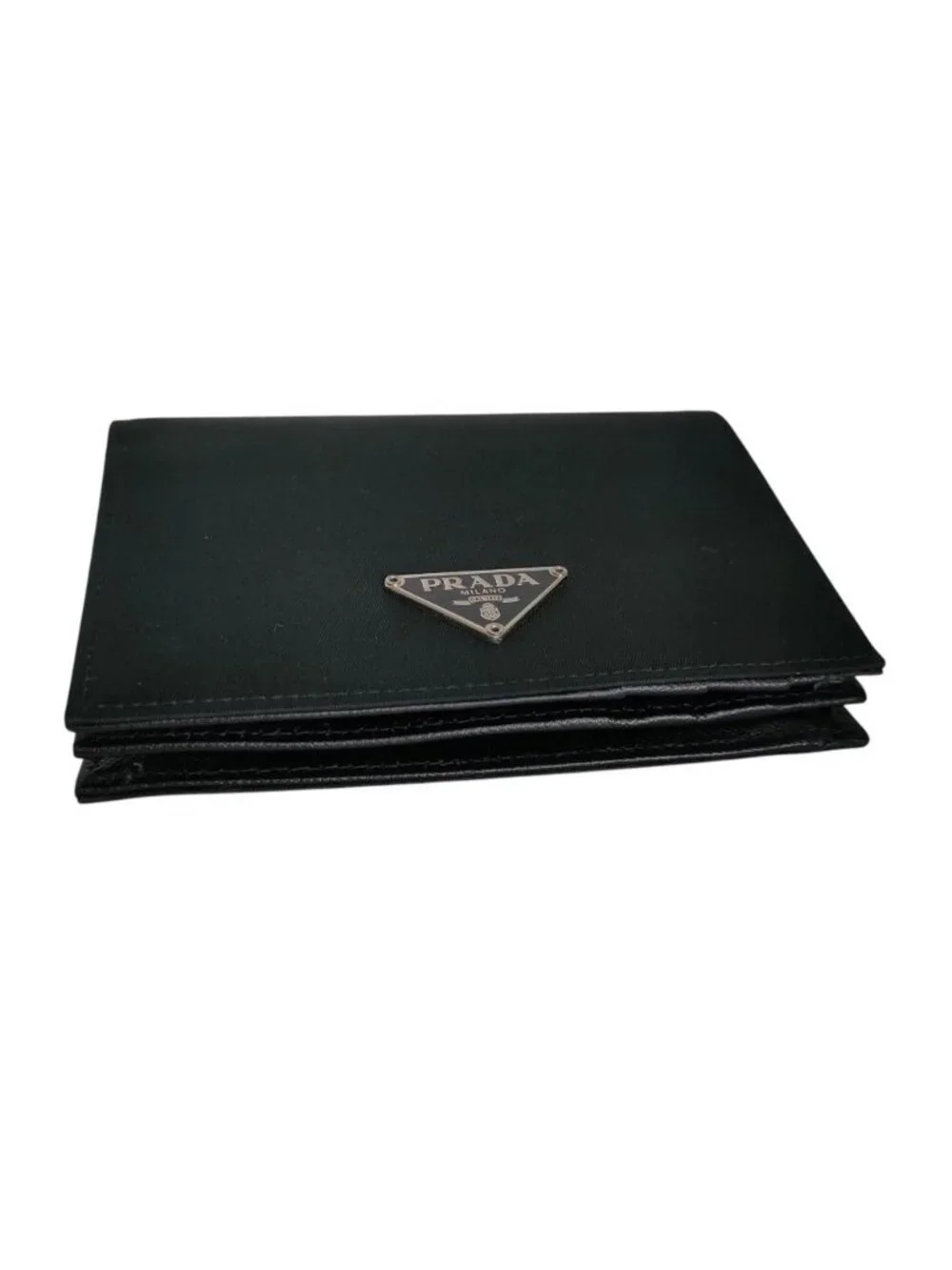 Prada Nylon Saffiano Leather Compact Wallet Bifold Black